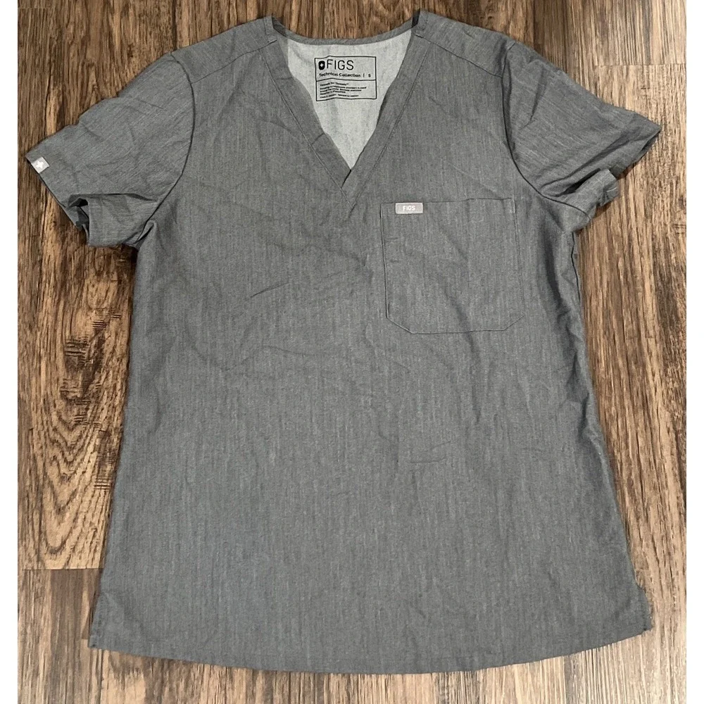 Figs Scrub Top Women's Small Gray V-Neck Technical Nursing